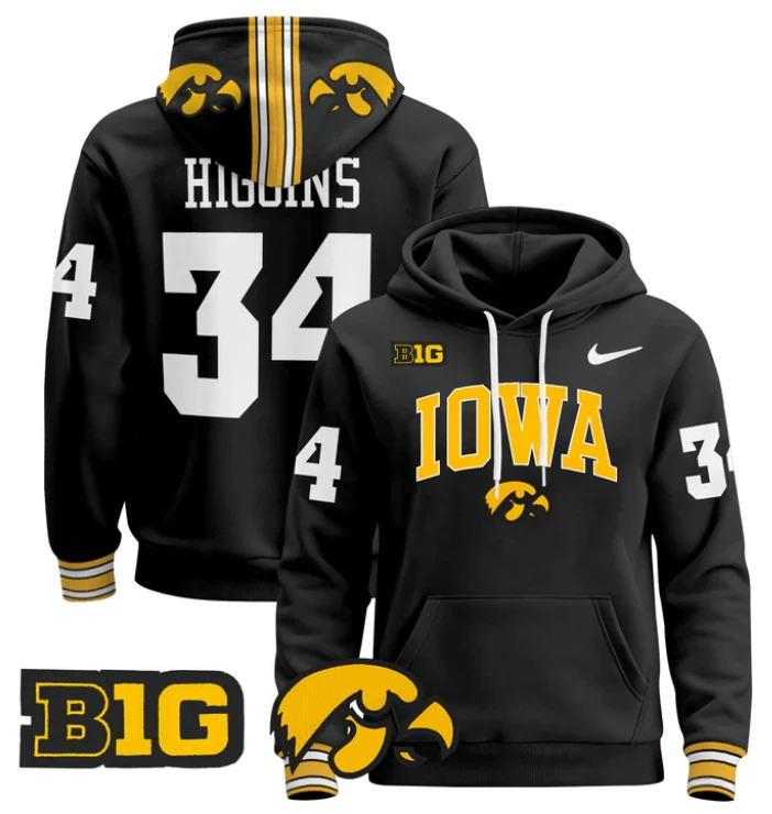 Jay Higgins Hoodie #34 Iowa Hawkeyes 2024 Pullover V2 by Hoodie Pullover