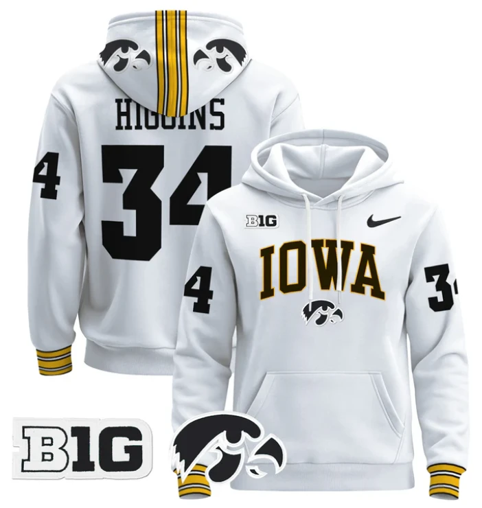 Jay Higgins Hoodie #34 Iowa Hawkeyes 2024 Pullover V2 by Hoodie Pullover