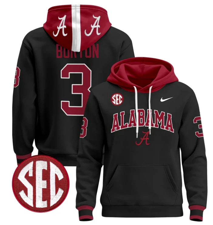Men's Jermaine Burton Hoodie #3 Alabama Crimson Tide 2024 Pullover by Hoodie Pullover