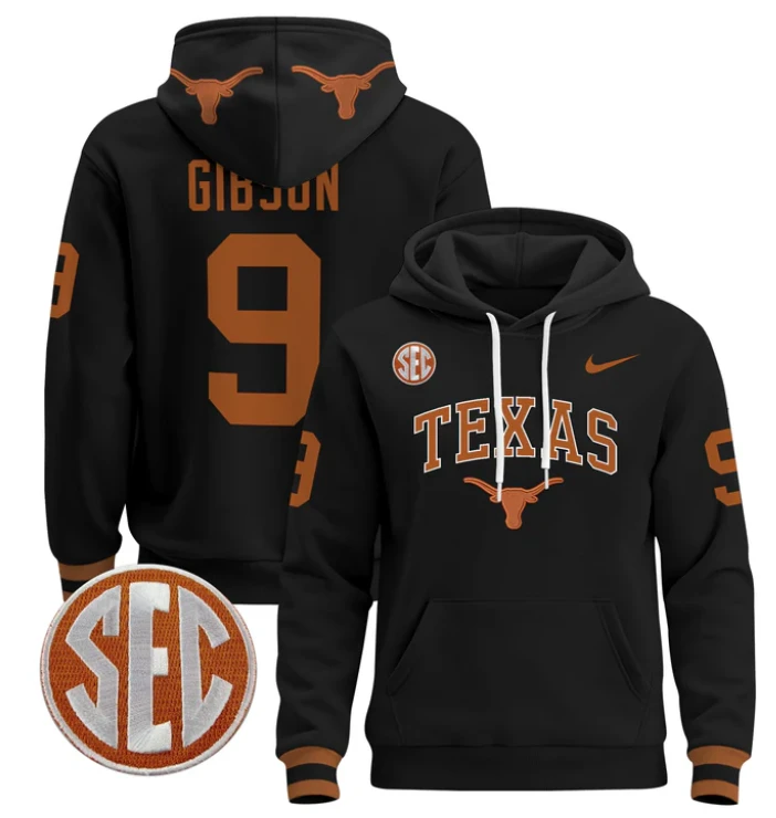 Men's Jerrick Gibson Hoodie #9 Texas Longhorns Pullover by Hoodie Pullover