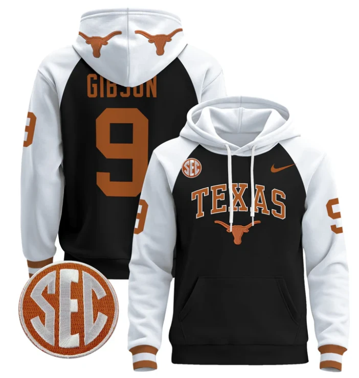 Men's Jerrick Gibson Hoodie #9 Texas Longhorns Pullover by Hoodie Pullover