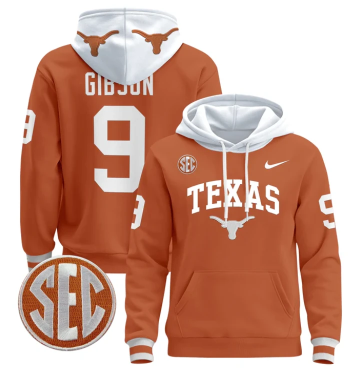 Men's Jerrick Gibson Hoodie #9 Texas Longhorns Pullover by Hoodie Pullover