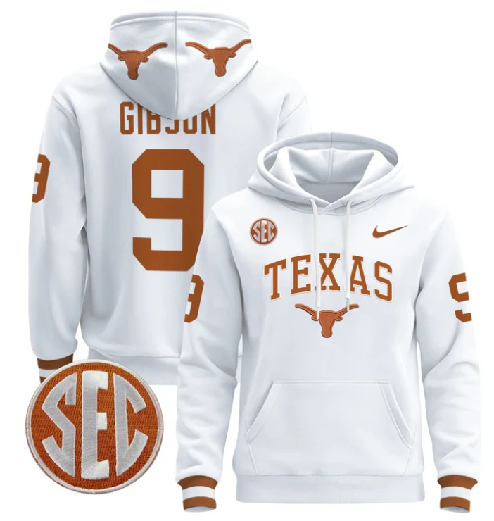 Men's Jerrick Gibson Hoodie #9 Texas Longhorns Pullover by Hoodie Pullover