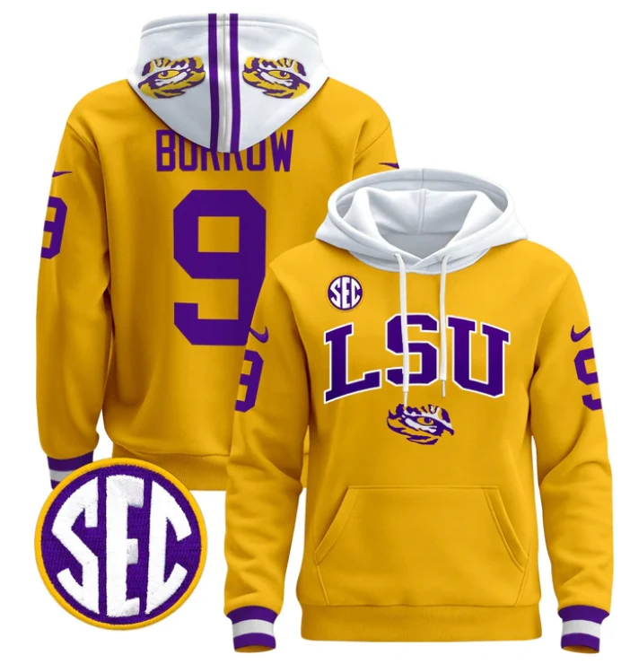 Joe Burrow Hoodie #9 LSU Tigers 2024 Pullover Stitched by Hoodie Pullover