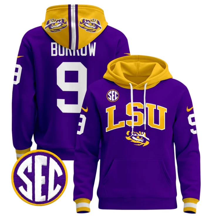 Joe Burrow Hoodie #9 LSU Tigers 2024 Pullover Stitched by Hoodie Pullover