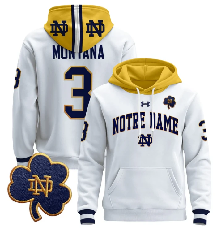 Men's Joe Montana Hoodie #3 Notre Dame Pullover Stitched by Hoodie Pullover