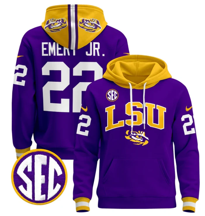 John Emery Jr Hoodie #22 LSU Tigers 2024 Pullover Stitched by Hoodie Pullover