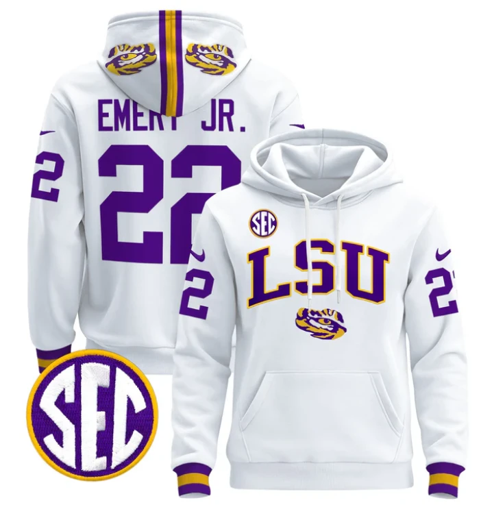 John Emery Jr Hoodie #22 LSU Tigers 2024 Pullover Stitched by Hoodie Pullover