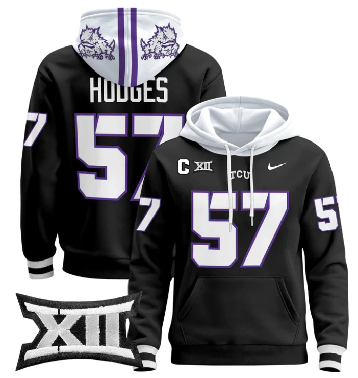 Johnny Hodges Hoodie #57 TCU Horned Frogs 2024 Pullover by Hoodie Pullover