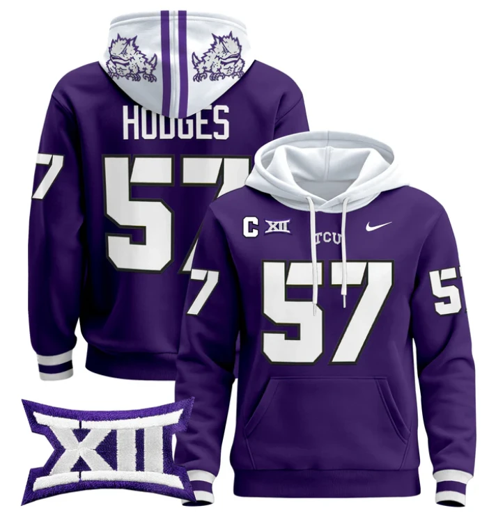 Johnny Hodges Hoodie #57 TCU Horned Frogs 2024 Pullover by Hoodie Pullover