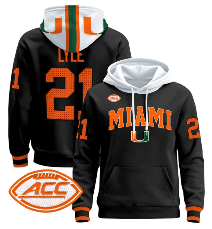 Men's Jordan Lyle Hoodie #21 Miami Hurricanes 2024 Pullover V2 by Hoodie Pullover