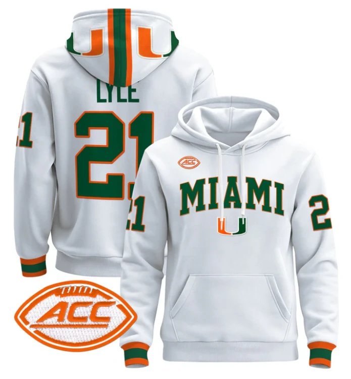 Men's Jordan Lyle Hoodie #21 Miami Hurricanes 2024 Pullover V2 by Hoodie Pullover