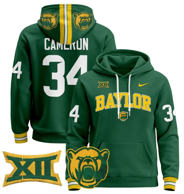 Josh Cameron Hoodie #34 Baylor Bears 2024 Pullover by Hoodie Pullover