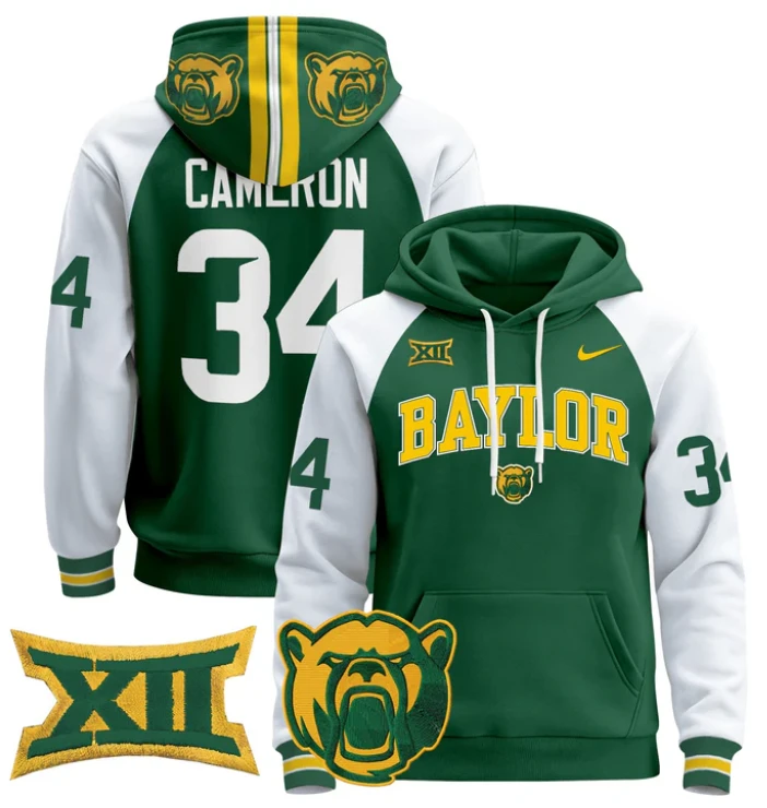 Josh Cameron Hoodie #34 Baylor Bears 2024 Pullover by Hoodie Pullover