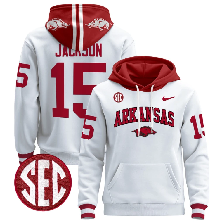 KJ Jackson Hoodie #15 Arkansas Razorbacks Pullover Black by Hoodie Pullover