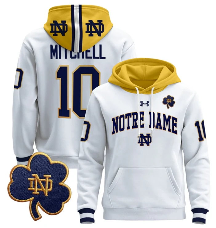 Men's Kris Mitchell Hoodie #10 Notre Dame Pullover Stitched by Hoodie Pullover