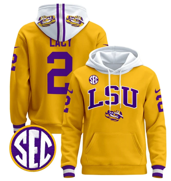 Kyren Lacy Hoodie #2 LSU Tigers 2024 Pullover Stitched by Hoodie Pullover