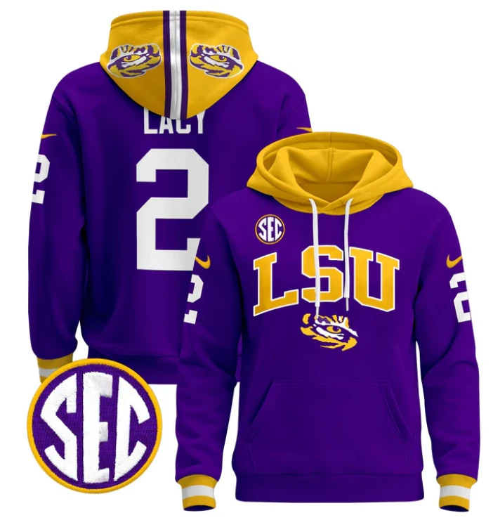 Kyren Lacy Hoodie #2 LSU Tigers 2024 Pullover Stitched by Hoodie Pullover