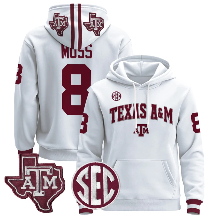 Le'Veon Moss Hoodie #8 Texas A&M Aggies Pullover Stitched Black by Hoodie Pullover
