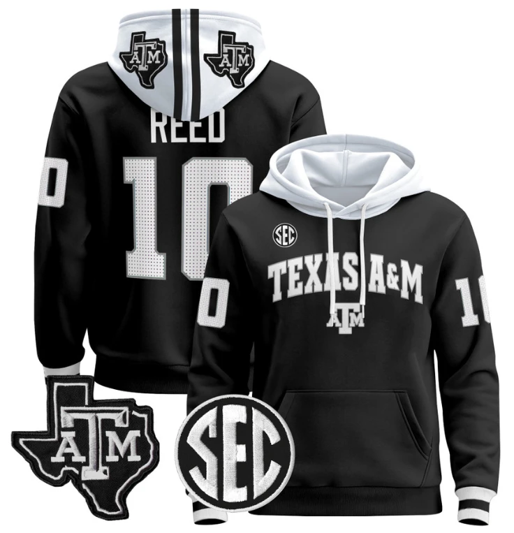 Marcel Reed Hoodie #10 Texas A&M Aggies Pullover Stitched Black by Hoodie Pullover