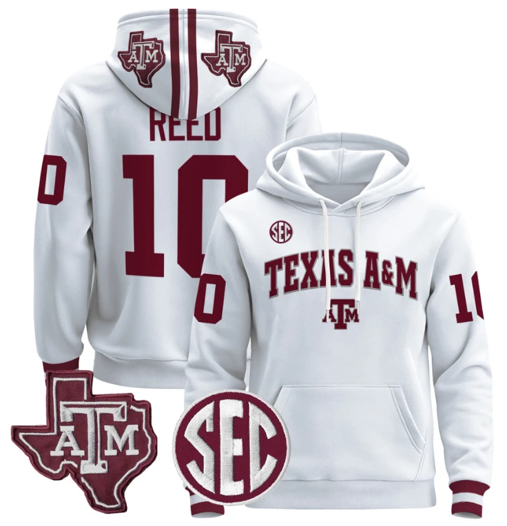 Marcel Reed Hoodie #10 Texas A&M Aggies Pullover Stitched Black by Hoodie Pullover