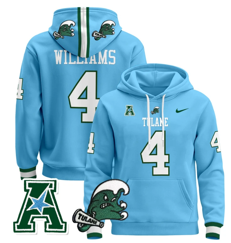 Mario Williams Hoodie #4 Tulane Green Wave Pullover Blue Alternate by Hoodie Pullover