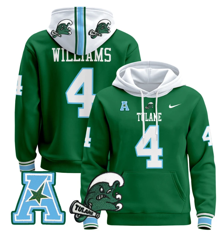 Mario Williams Hoodie #4 Tulane Green Wave Pullover Blue Alternate by Hoodie Pullover