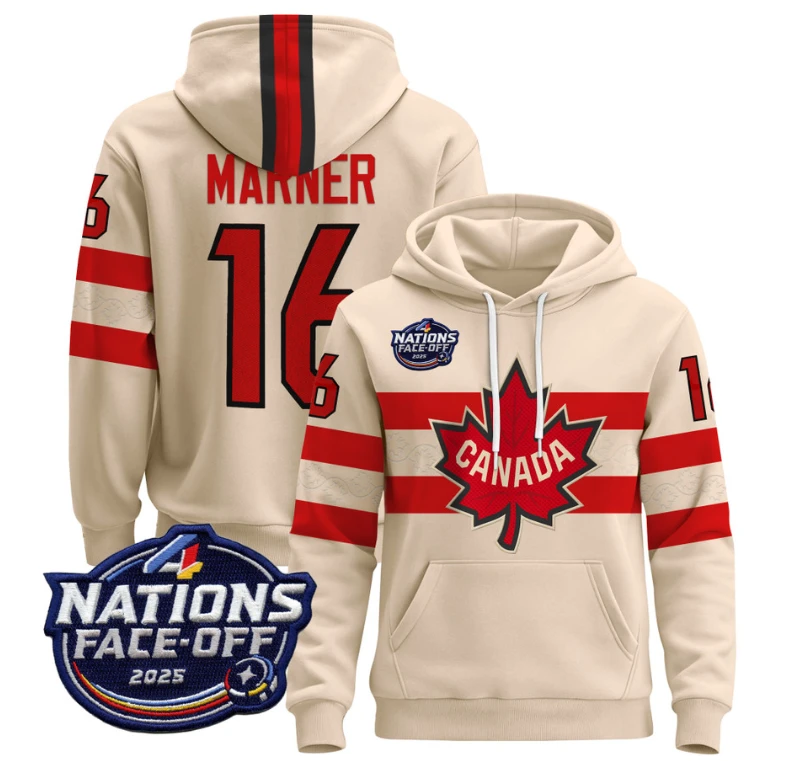 Men's Mitch Marner Hoodie #16 Canada 4 Nations Face-Off 2025 Pullover Stitched by Hoodie Pullover