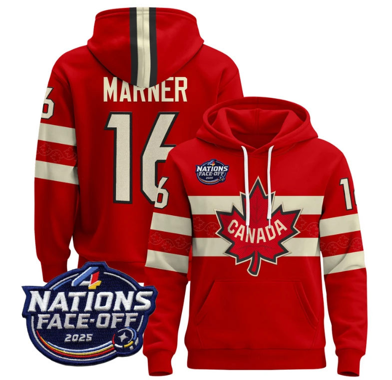 Men's Mitch Marner Hoodie #16 Canada 4 Nations Face-Off 2025 Pullover Stitched by Hoodie Pullover