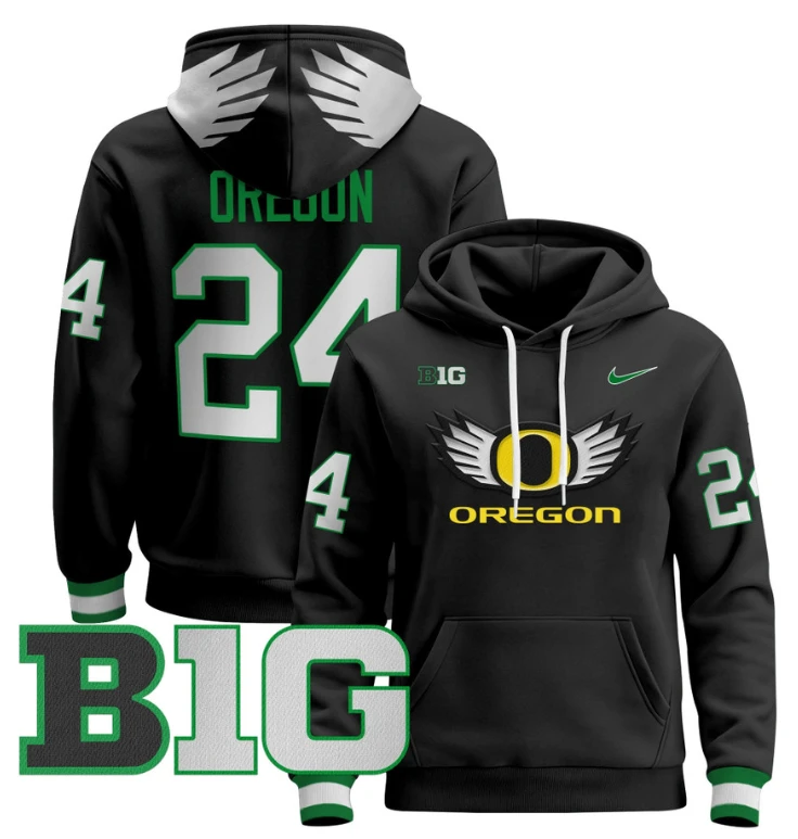Oregon Hoodie #8 Oregon Ducks 2024 Pullover V3 Stitched Black White by Hoodie Pullover