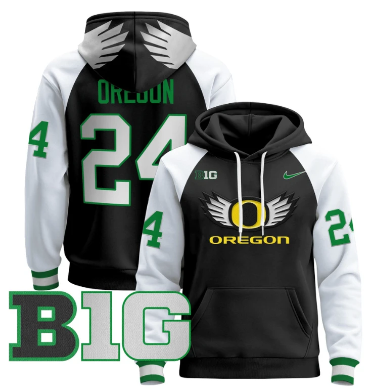 Oregon Hoodie #8 Oregon Ducks 2024 Pullover V3 Stitched Black White by Hoodie Pullover