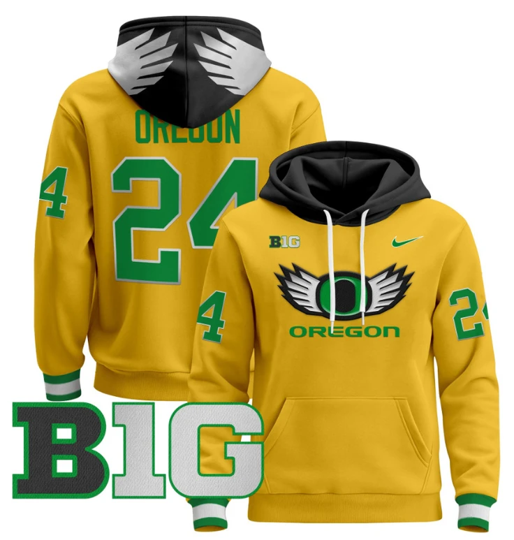 Oregon Hoodie #8 Oregon Ducks 2024 Pullover V3 Stitched Black White by Hoodie Pullover