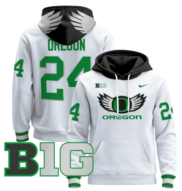 Oregon Hoodie #8 Oregon Ducks 2024 Pullover V3 Stitched Black White by Hoodie Pullover