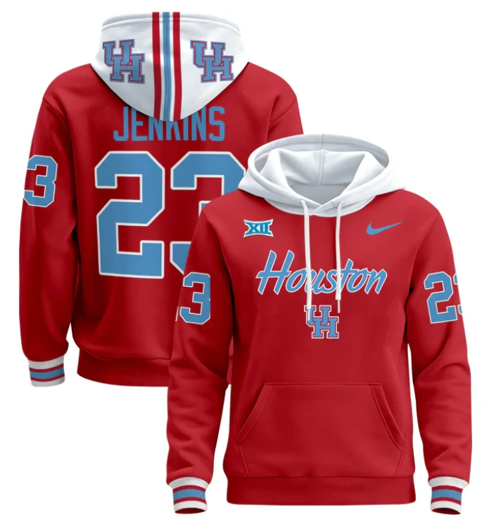 Parker Jenkins Hoodie #23 Houston Cougars 2024 Pullover Stitched by Hoodie Pullover