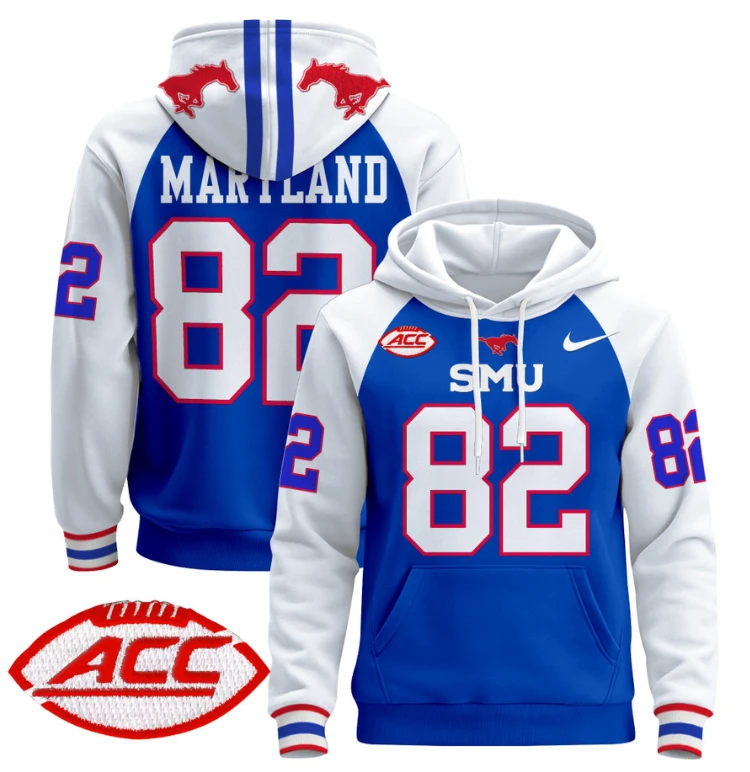 Men's RJ Maryland Hoodie #82 SMU Mustangs Pullover ACC Patch by Hoodie Pullover