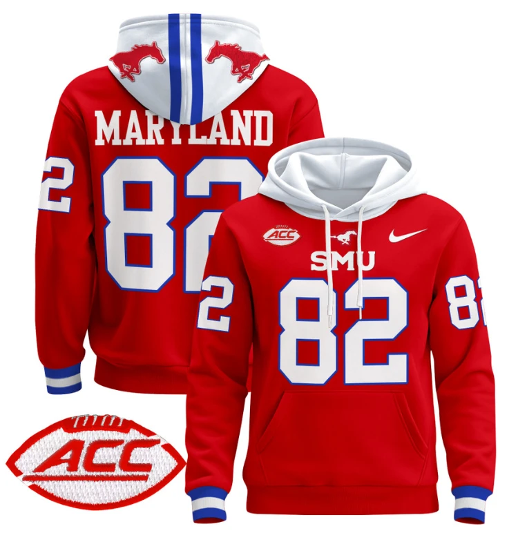 Men's RJ Maryland Hoodie #82 SMU Mustangs Pullover ACC Patch by Hoodie Pullover