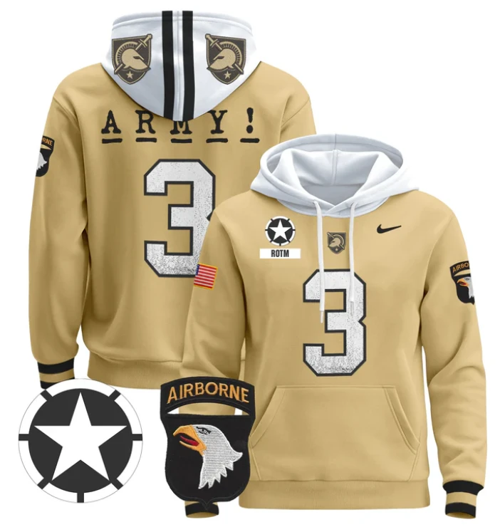 Men's Rotm Hoodie #3 Army Black Knights Pullover V2 Stitched by Hoodie Pullover
