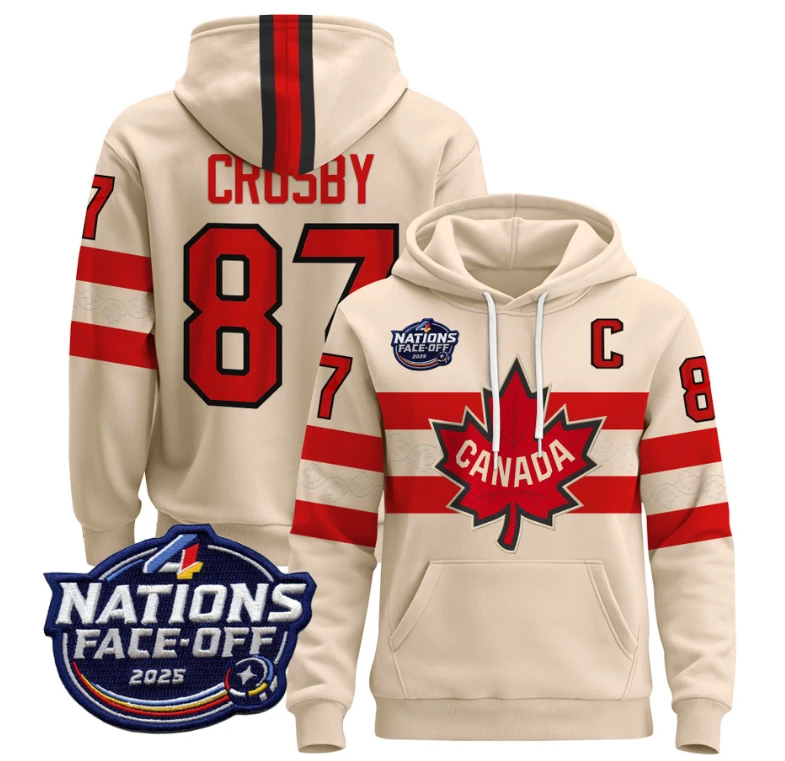 Men's Sidney Crosby Hoodie #87 Canada 4 Nations Face-Off 2025 Pullover Stitched by Hoodie Pullover