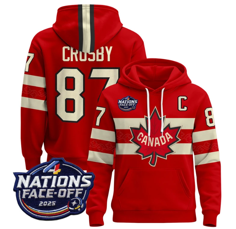 Men's Sidney Crosby Hoodie #87 Canada 4 Nations Face-Off 2025 Pullover Stitched by Hoodie Pullover