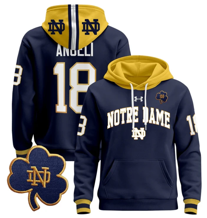Men's Steve Angeli Hoodie #18 Notre Dame Pullover Stitched by Hoodie Pullover
