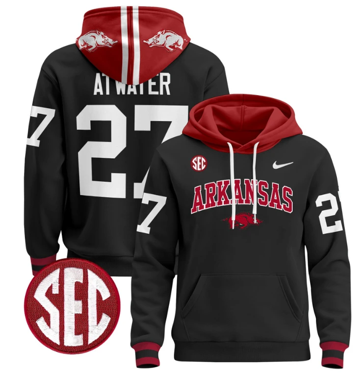 Steve Atwater Hoodie #27 Arkansas Razorbacks Pullover Black White by Hoodie Pullover