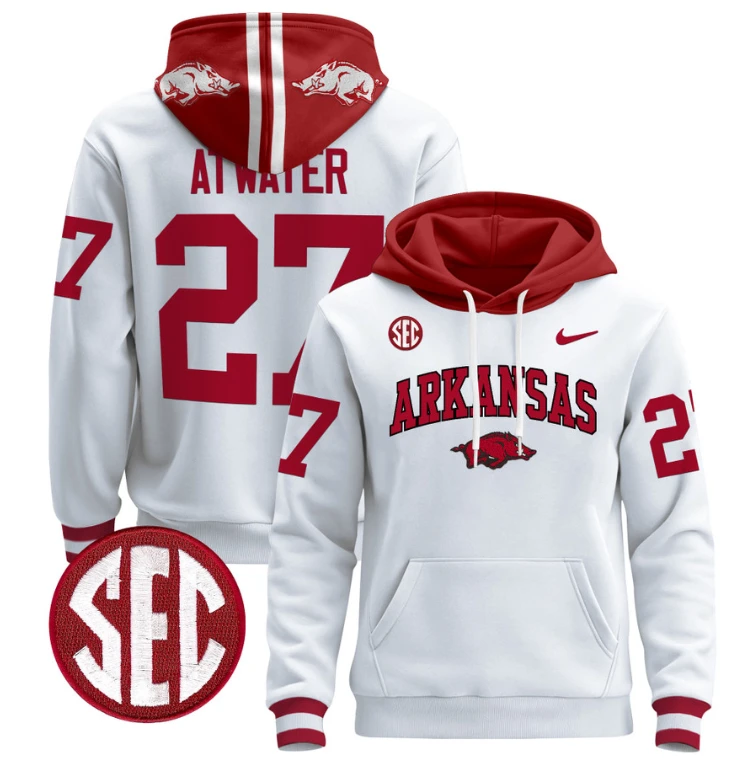 Steve Atwater Hoodie #27 Arkansas Razorbacks Pullover Black White by Hoodie Pullover