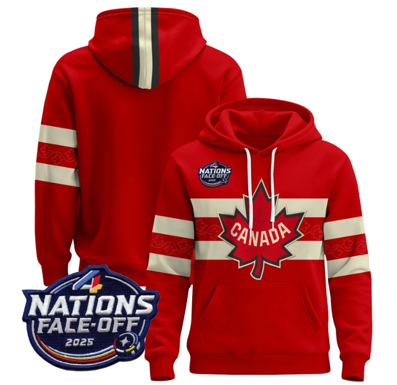Men's Team Hoodie Canada 4 Nations Face-Off 2025 Pullover Stitched by Hoodie Pullover