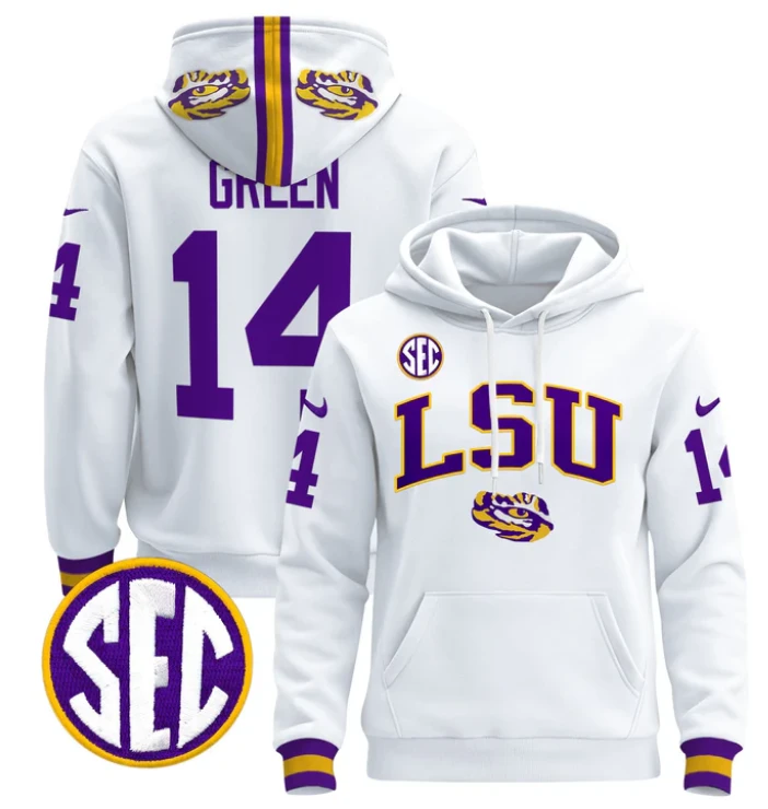 Trey'Dez Green Hoodie #14 LSU Tigers 2024 Pullover Stitched by Hoodie Pullover