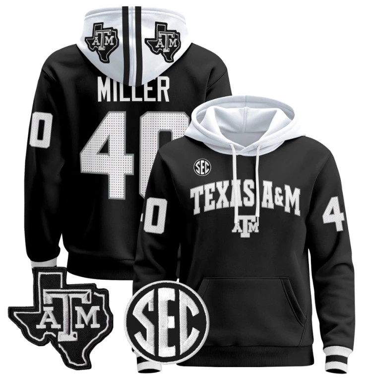 Von Miller Hoodie #40 Texas A&M Aggies Pullover Stitched Black by Hoodie Pullover