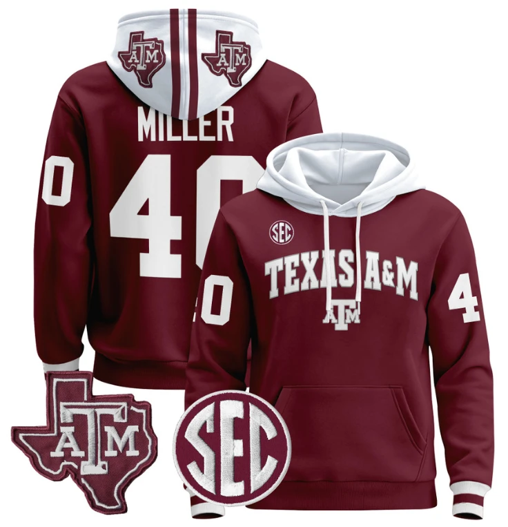 Von Miller Hoodie #40 Texas A&M Aggies Pullover Stitched Black by Hoodie Pullover