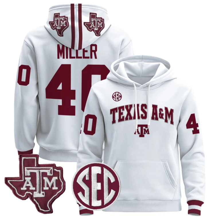 Von Miller Hoodie #40 Texas A&M Aggies Pullover Stitched Black by Hoodie Pullover
