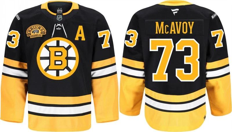 Men's boston bruins #73 charlie mcavoy black 100th anniversary stitched jersey by Hockey David
