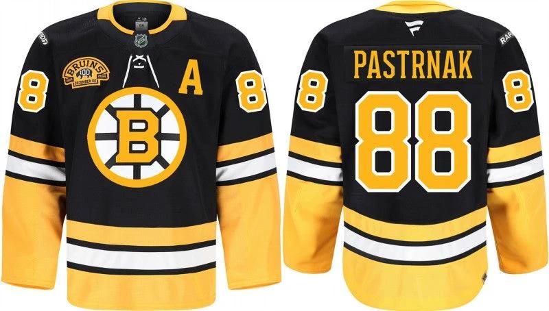 Men's boston bruins #88 david pastrnak black 100th anniversary stitched jersey by Hockey David