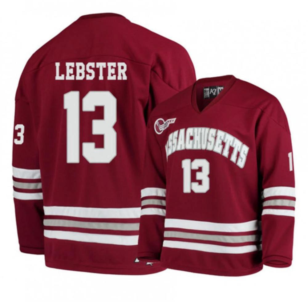 Mens Massachusetts Minutemen #13 Reed Lebster College Hockey Jersey Maroon by Hockey David